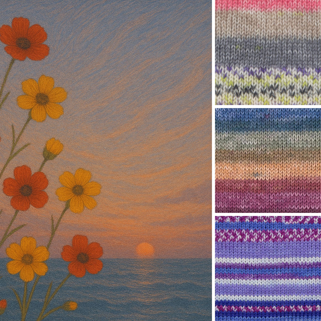 ソックヤーン3玉セレクション「花と夕暮れ、宵の海」