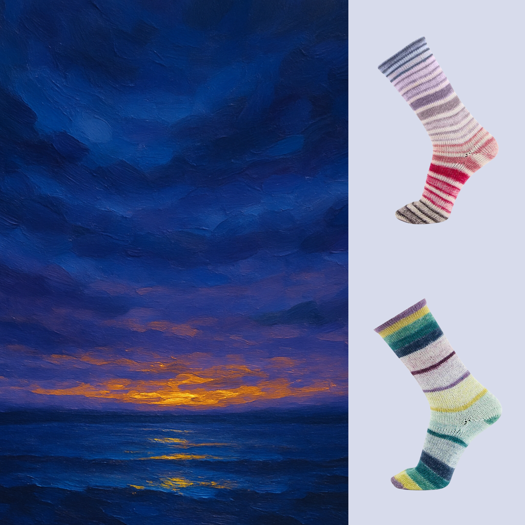 ソックヤーン2玉セレクション「バルセロナの彩り - 宵のしじま」