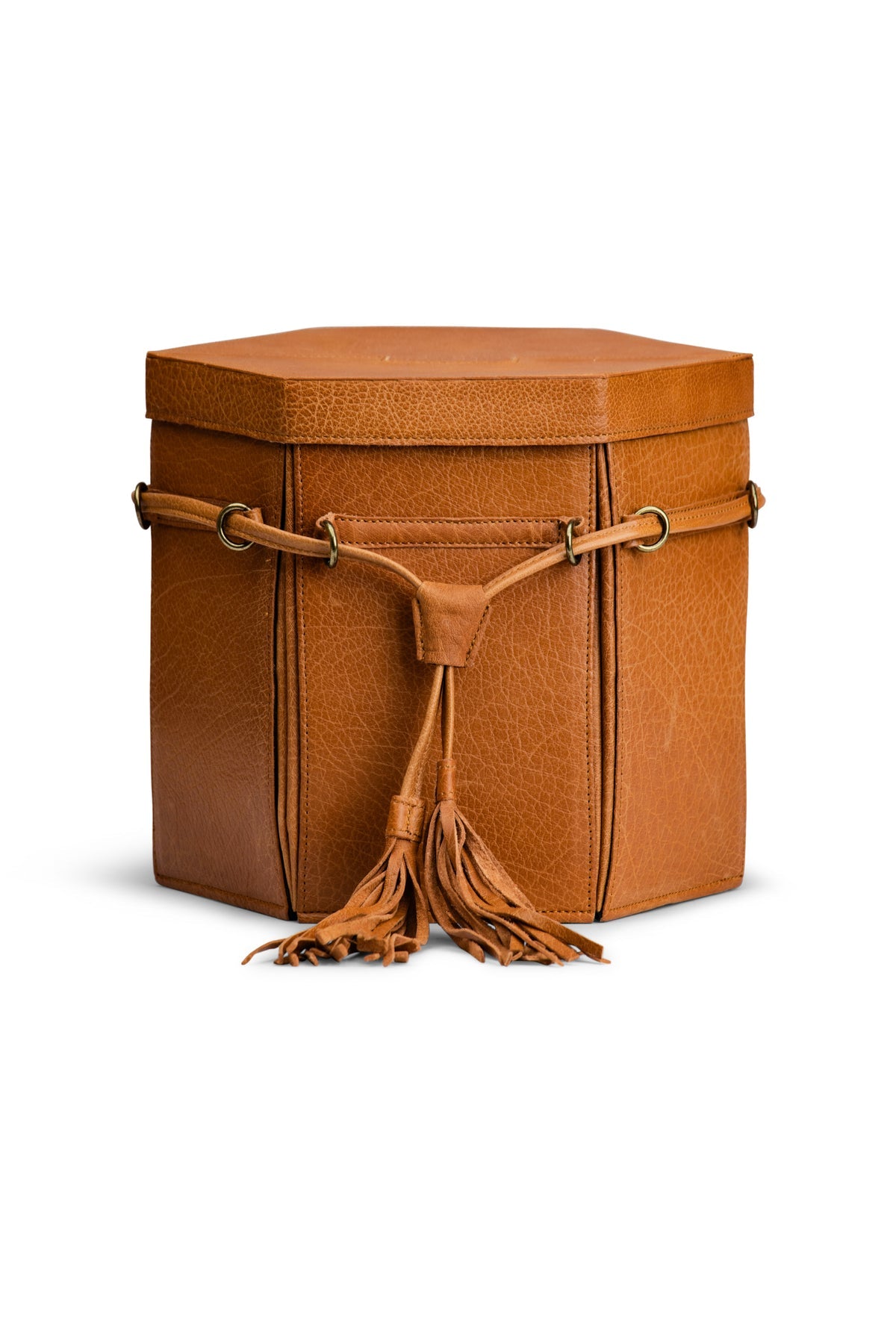 手作りレザーの大きな六角ボックス|エヴィータ XL|muud:ムー