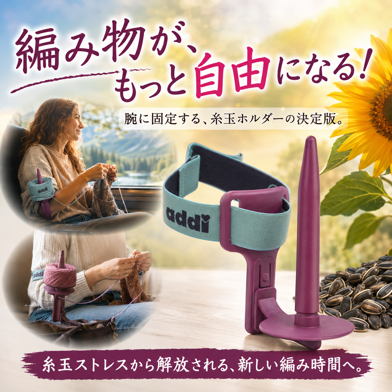 糸玉が転がらない。それだけで、編み物が変わります。｜addi ヤーンアームの特徴