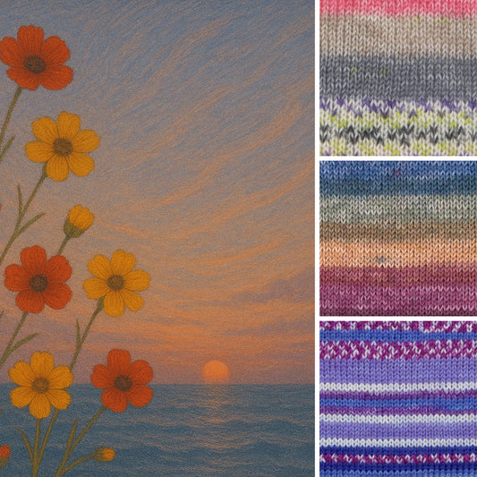 ソックヤーン3玉セレクション「花と夕暮れ、宵の海」