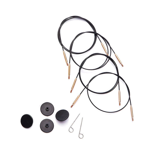 Knit Pro：ニットプロ 付け替え針 【回転式】ブラック スチールケーブル 20cm-126cm ゴールドコネクター