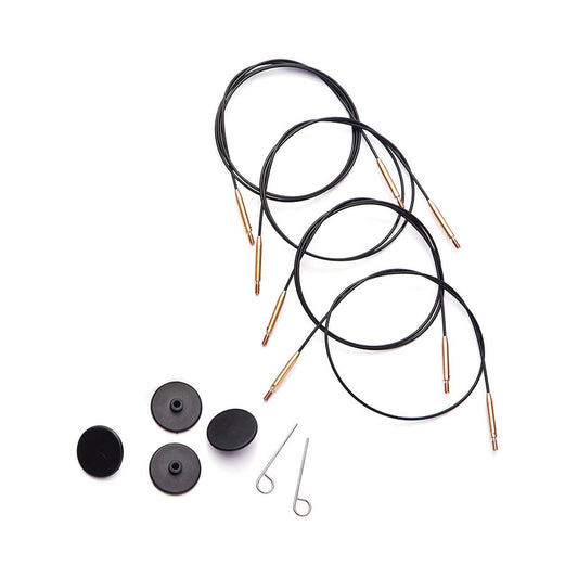 Knit Pro：ニットプロ 付け替え針 【固定式】ブラック スチールケーブル 20cm-126cm ゴールドコネクター