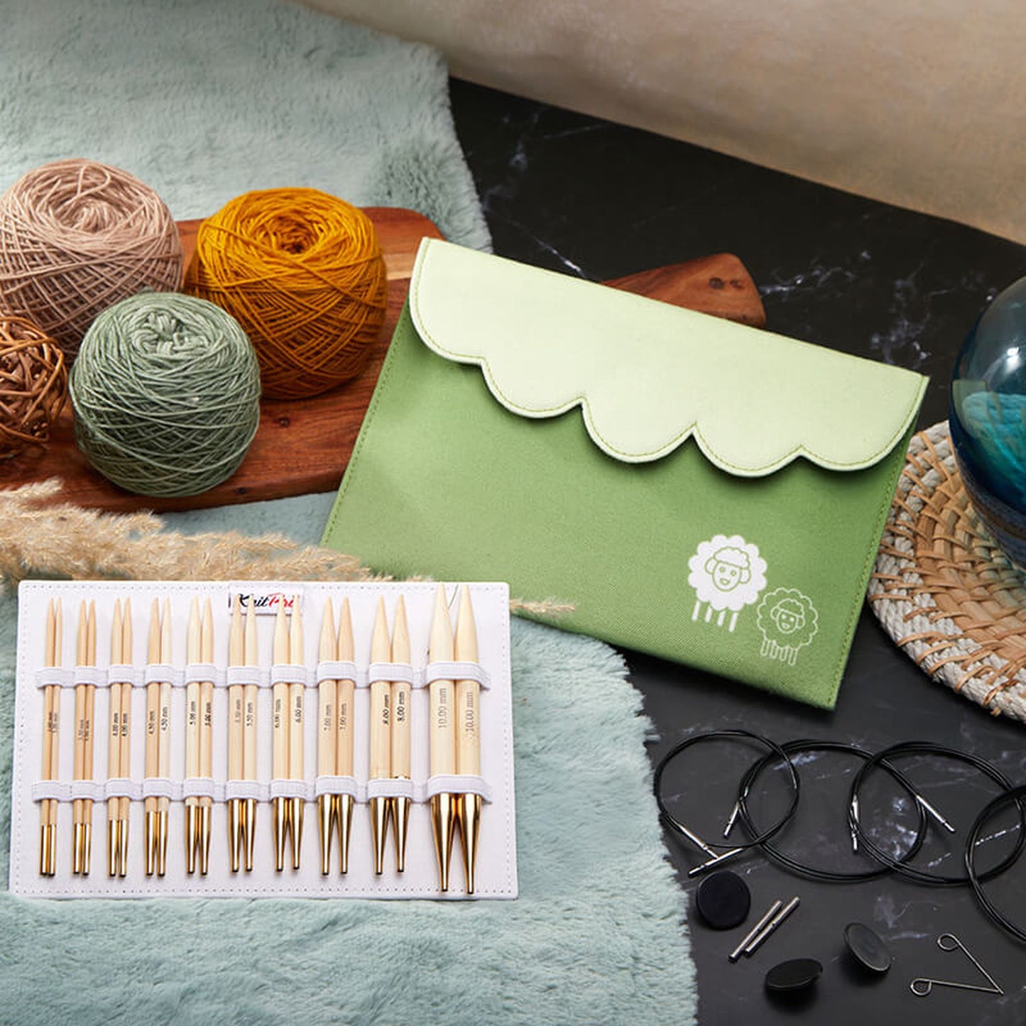Knit Pro：ニットプロ 付け替え針セット 日本産竹針 (ロング針 x 10サイズ)【デラックス】