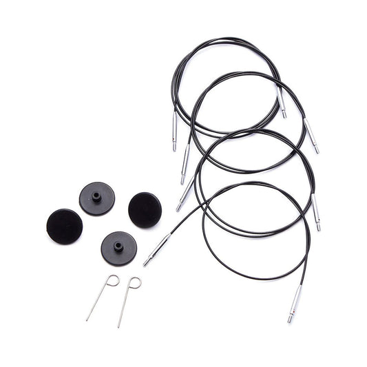 Knit Pro：ニットプロ 付け替え針 【固定式】ブラック スチールケーブル 20cm-126cm シルバーコネクター