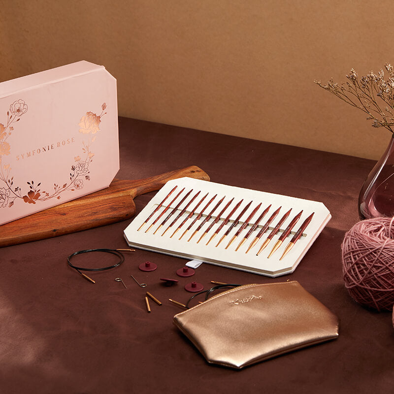Knit Pro：ニットプロ  付け替え針セット シンフォニー (ロング針 x 8サイズ)【ローズピンクケース】